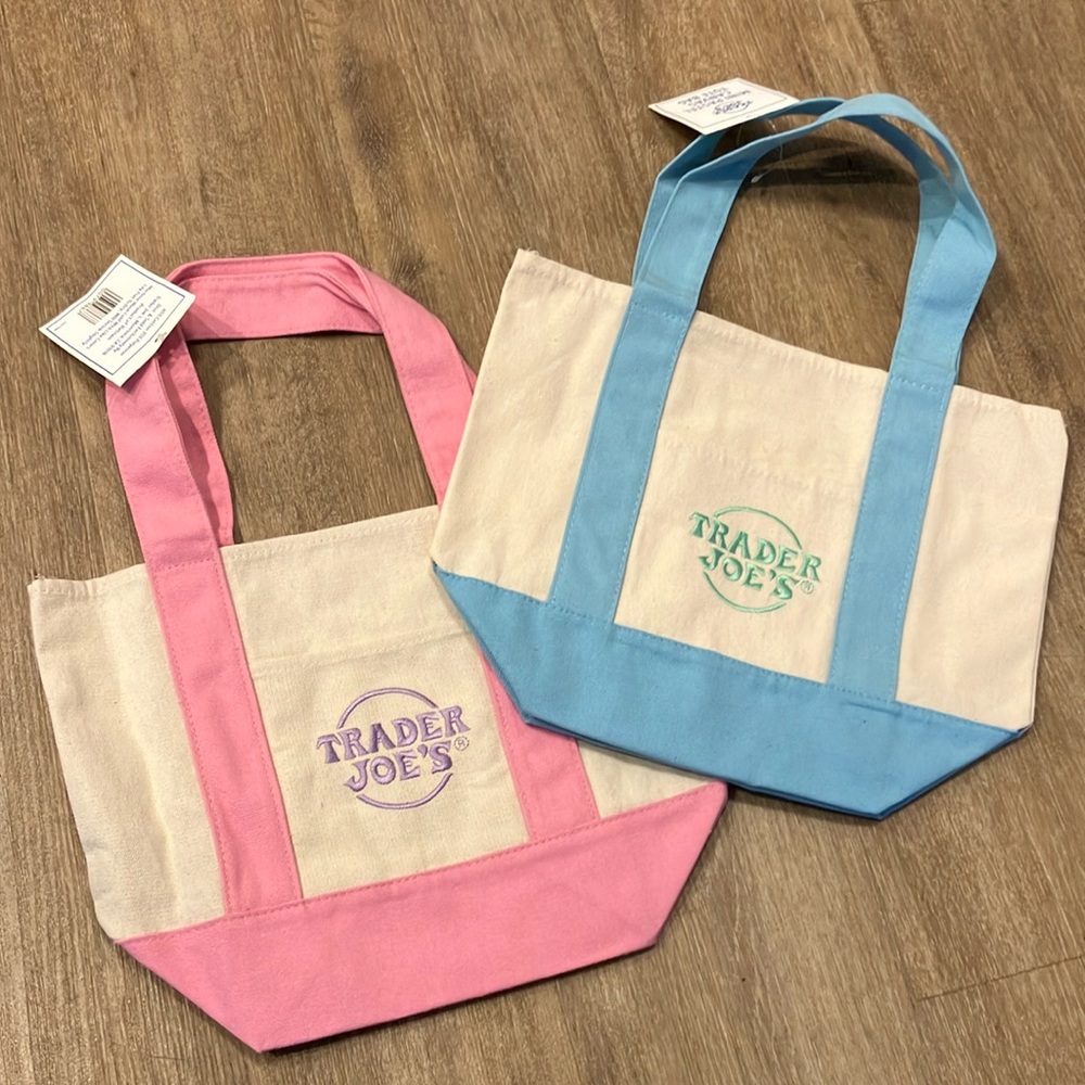 (2) Trader Joe’s mini canvas spring totes NWT